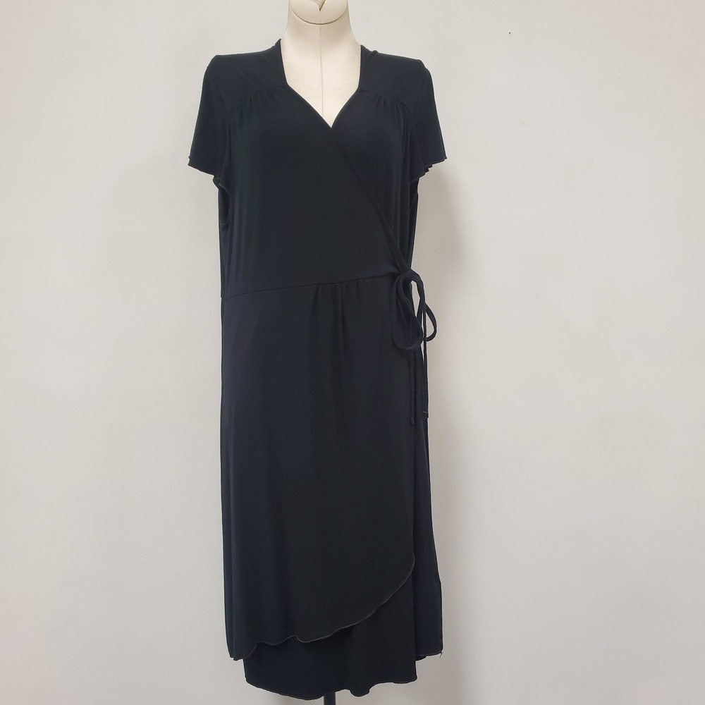 Fresh Produce Black Wrap Dress Size XXL Minimalist Soft Rayon Lightweight USA